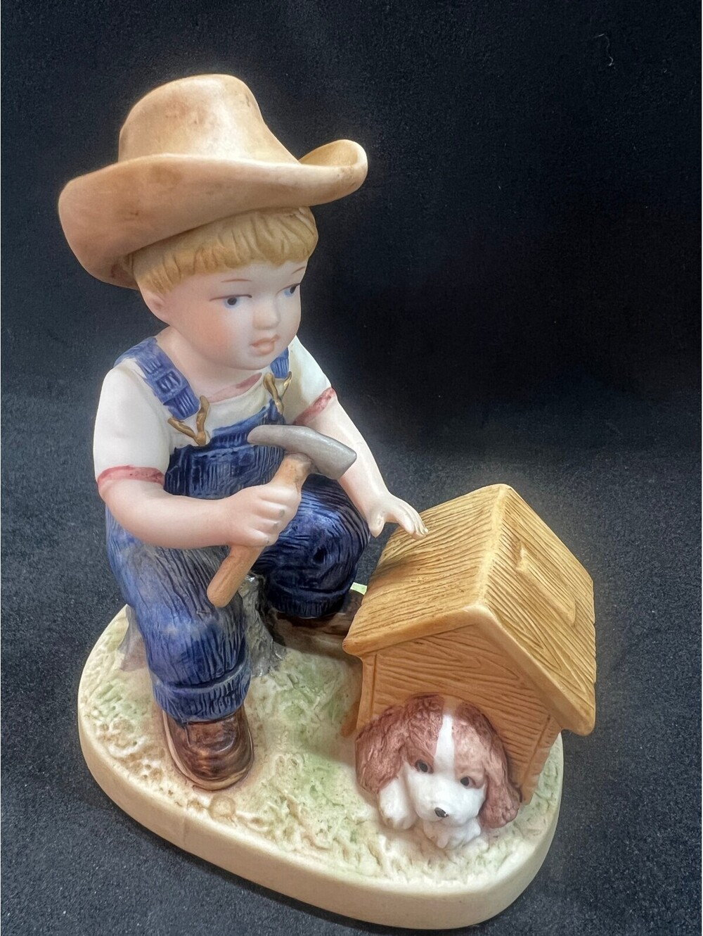 Denim Days Vintage Porcelain Figurine Boy with Doghouse by Homco